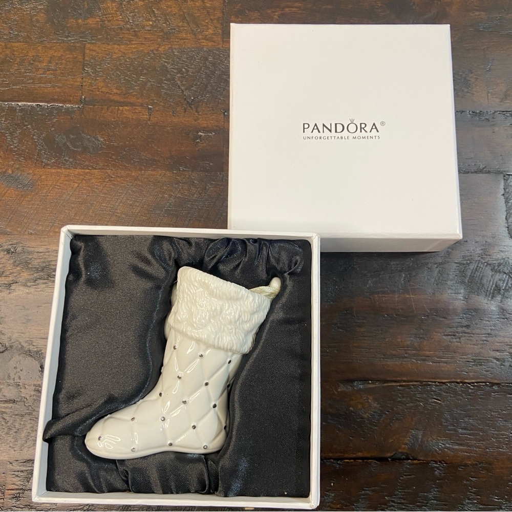 Pandora 2012 Christmas Ornament Porcelain Christmas Stocking Boot